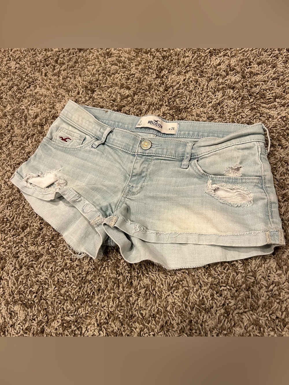 Hollister Light Blue Denim Distressed Women's Shorts Y2K